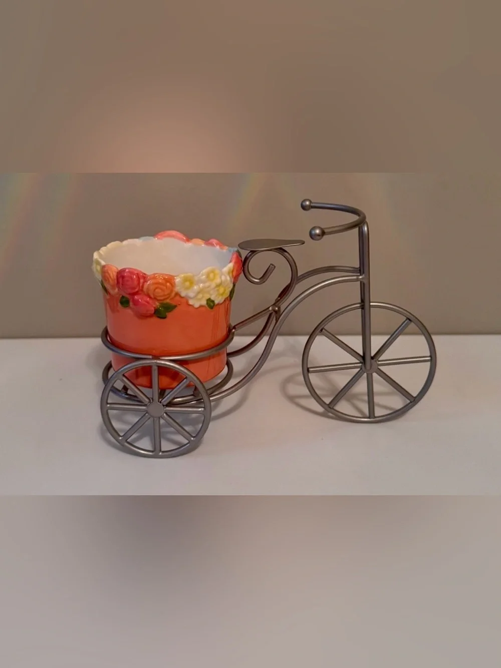 Pink Floral Ceramic Candle Holder in Bicycle Holder - Set of 2 Yankee Candle
